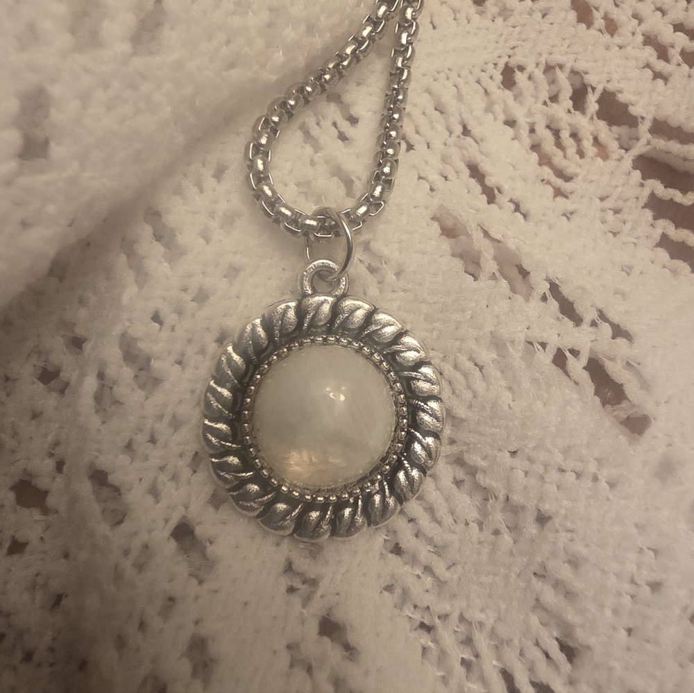 Moonstone Pendant Necklace On 22 Inch Chain, Genuine Gemstone, 12 mm